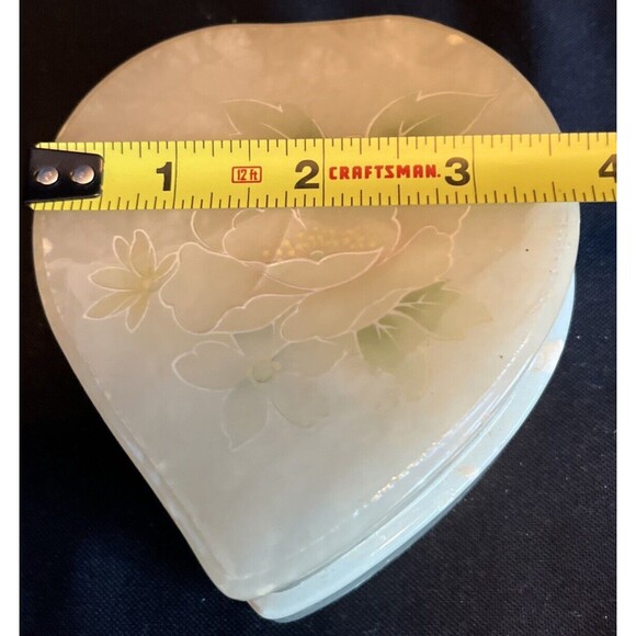 Heart Shaped Alabaster Jewelry Trinket Box Container Hand Carved Stone in Italy - Picture 13 of 14